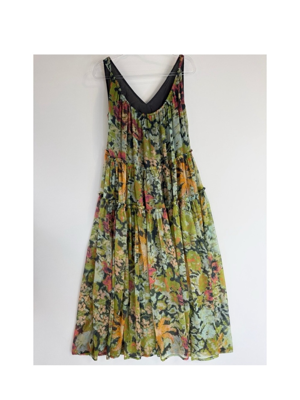 Free People Green Multi Floral Tiered V-Neck Maxi Dress - Picture 2 of 4